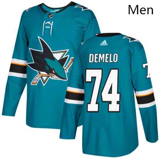 Mens Adidas San Jose Sharks 74 Dylan DeMelo Authentic Teal Green Home NHL Jersey